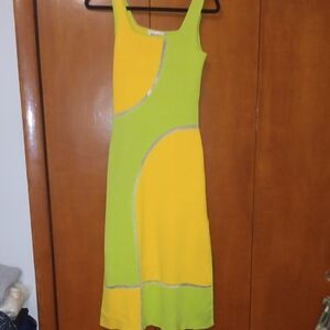 SOLID & STRIPED Lime and Yellow Midi Dress